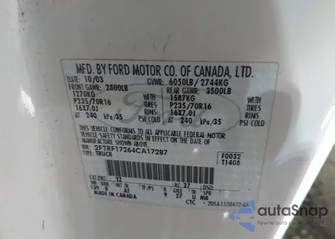 2004 Ford F-150 Heritage Xl/Xlt from USA, damaged, VIN 2FTRF17264CA17287